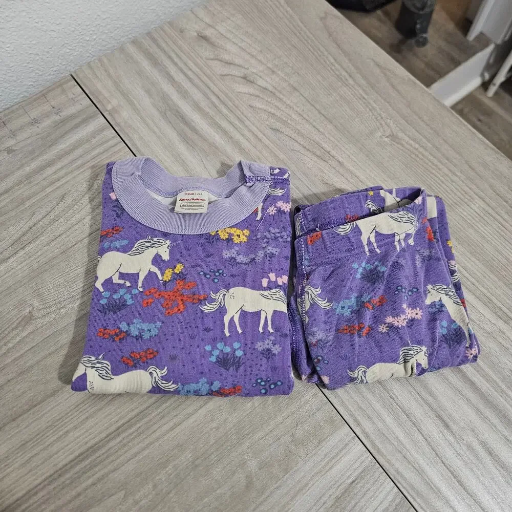 Hanna Andersson Pajama Set Purple White Unicorn Long Sleeve Girls 5